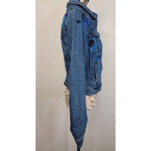 Anthropologie Pilcro Denim Trucker Jacket Size Small Embroidered Bling Boho 90s - Picture 6 of 12